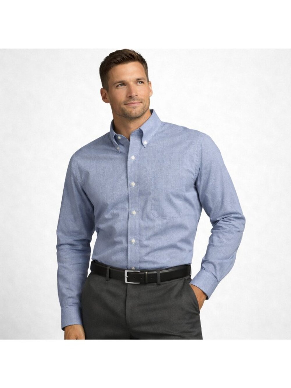 Brooks Brothers 346 Dress Shirt Mens 16 34/35 Blue Houndstooth Non Iron Cotton